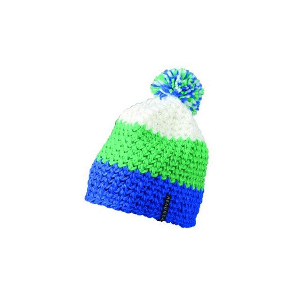 Crocheted Cap with Pompon - Angesagte 3-farbige Häkelmütze mit Pompon