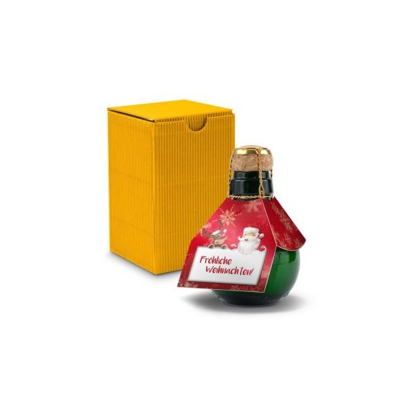 Kleinste Sektflasche der Welt! Fröhliche Weihnachten - Inklusive Geschenkkarton in Gelb, 125 ml