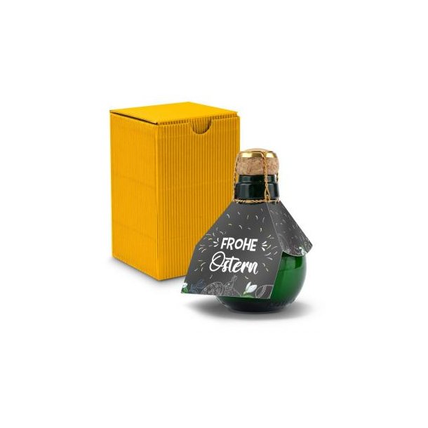 Kleinste Sektflasche der Welt! Frohe Ostern - Inklusive Geschenkkarton in Gelb, 125 ml