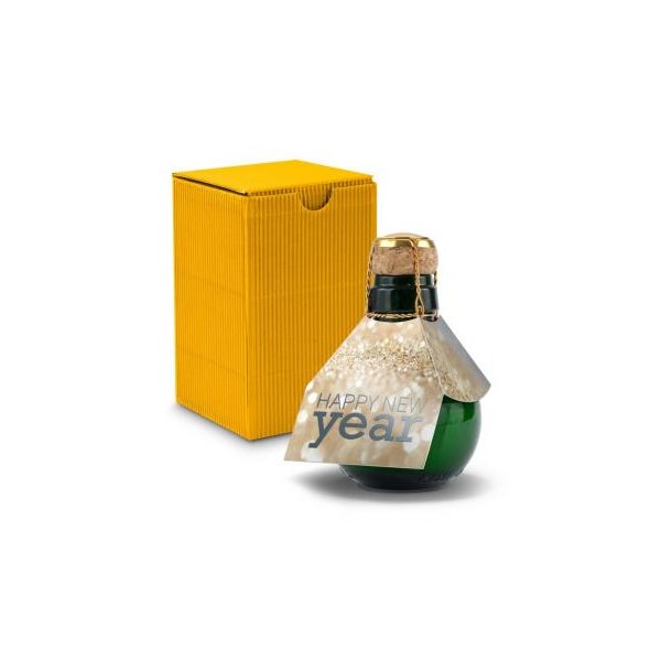Kleinste Sektflasche der Welt! Happy New Year - Inklusive Geschenkkarton in Gelb, 125 ml