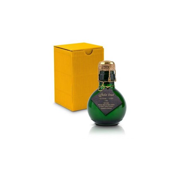 Kleinste Sektflasche der Welt! schwarzer Anhänger - Inklusive Geschenkkarton in Gelb, 125 ml