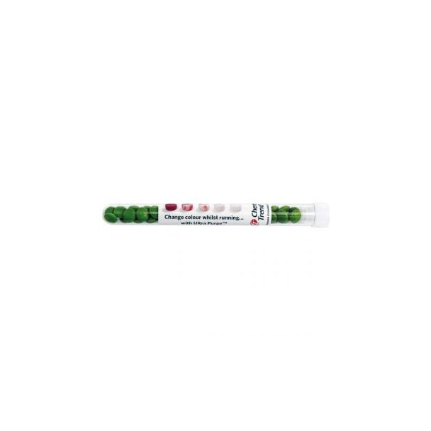 Schoko-Linsen in grün im Reagenzglas - Etikett