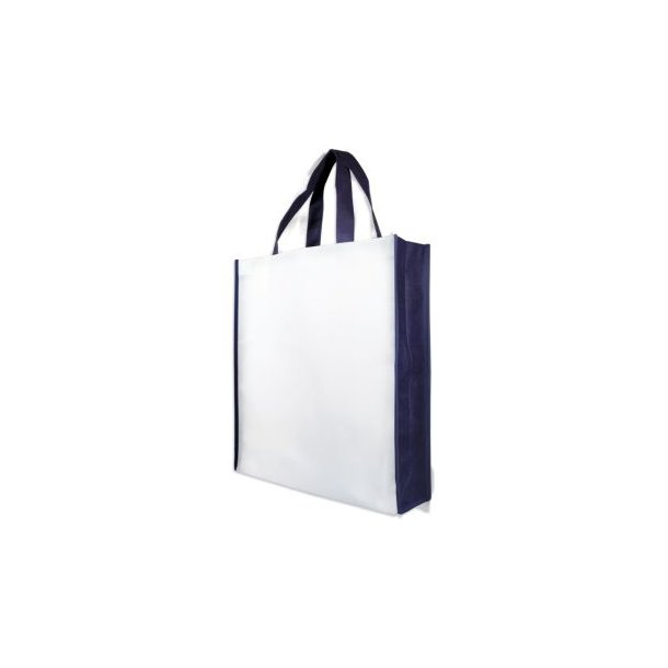 Shopperbag weiß/navyblau, 2 kurze Henkel