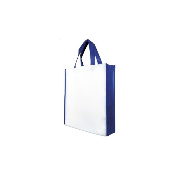 Shopperbag weiß/royalblau, 2 kurze Henkel